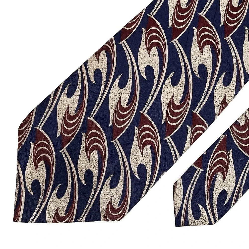 90s Abercrombie Fitch Tie 56.5x3.75 Silk Blue Red Cream Abstract USA Preppy